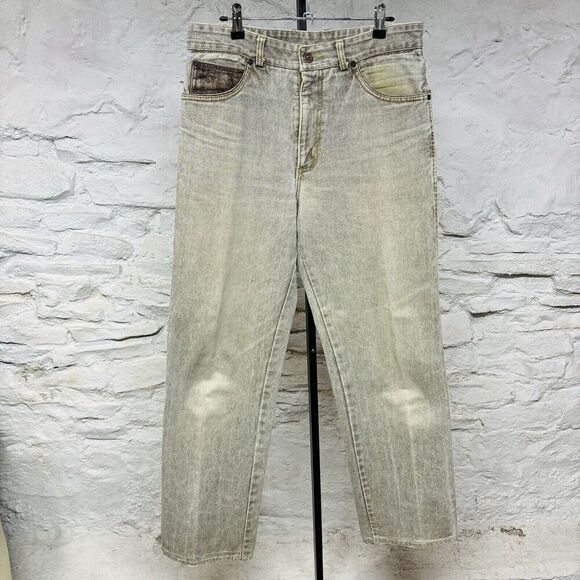 Vtg 90s Georges Marciano Guess Jeans Leather Trim Made in USA Denim Distressed - Picture 1 of 10